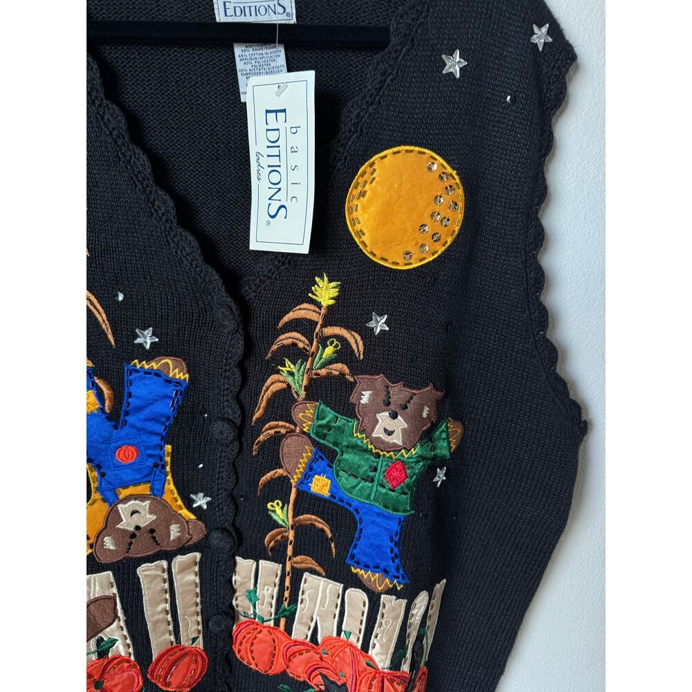 Vintage 90s Halloween Sweater Vest Grumpy Bears Pumpkins NWT XL - Picture 2 of 8